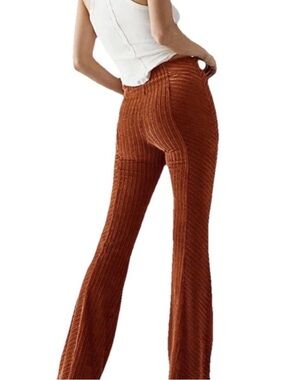 Free People Slim Fit Penny Flare Velvet Ribbed Flare Pull On Knit Pants